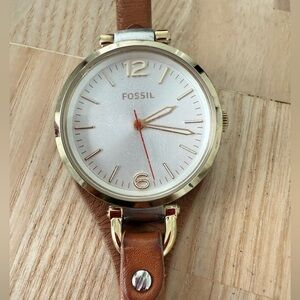 Fossil ladies two tone brown leather watch NEW BATTERY